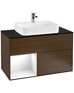 Villeroy und Boch Finion Villeroy und Boch Finion G362GFGN 100cm, cover plate black matt, Emotion, shelf left glossy white lacquer, walnut veneer