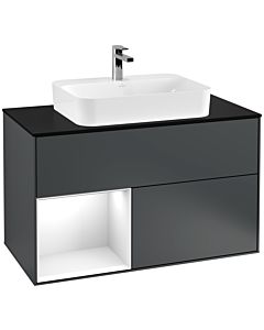 Villeroy und Boch Finion Waschtischunterschrank G362GFHG 100cm, Abdeckplatte black matt, Emotion, Regal links Glossy white lacquer, Midnight Blue Matt Lacquer