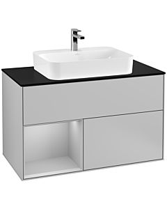 Villeroy und Boch Finion Villeroy und Boch G362GJGJ 100cm, plaque de finition noir mat, Emotion, étagère à gauche gris clair mat, gris clair mat