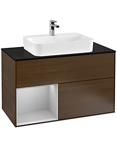 Villeroy und Boch Finion Villeroy und Boch Finion G362GJGN 100cm, cover plate black matt, Emotion, shelf left light gray matt, walnut veneer