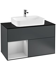 Villeroy und Boch Finion Villeroy und Boch G362GJHG 100cm, plaque de finition noir mat, Emotion, étagère gauche gris clair mat, Midnight Blue Matt Lacquer