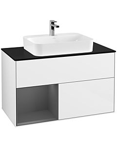 Villeroy und Boch Finion Villeroy und Boch Finion G362GKGF 100cm, cover plate black matt, Emotion, shelf on the left anthracite matt, glossy white lacquer