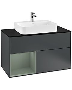 Villeroy und Boch Finion Villeroy und Boch G362GMHG 100cm, plaque de finition noir mat, Emotion, étagère gauche Olive Matt Lacquer , Midnight Blue Matt Lacquer