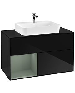 Villeroy und Boch Finion Villeroy und Boch Finion G362GMPH 100cm, cover plate black matt, Emotion, shelf left Olive Matt Lacquer , Glossy Black Lacquer