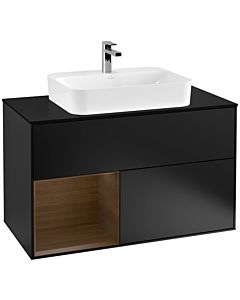 Villeroy und Boch Finion Villeroy und Boch Finion G362GNPD 100cm, cover plate black matt, Emotion, shelf on the left walnut veneer, black matt lacquer