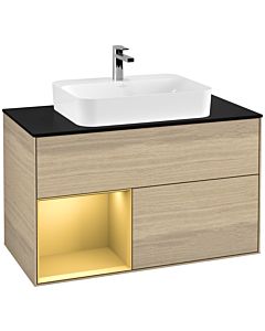 Villeroy und Boch Finion Villeroy und Boch Finion G362HFPC 100cm, cover plate black matt, Emotion, shelf left gold matt, Oak Veneer