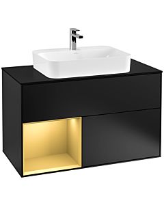 Villeroy und Boch Finion Villeroy und Boch G362HFPD 100cm, plaque de finition noir mat, Emotion, étagère gauche or mat, laqué noir mat