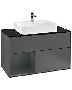 Villeroy und Boch Finion Waschtischunterschrank G362HGGK 100cm, Abdeckplatte black matt, Emotion, Regal links Midnight Blue Matt Lacquer, Anthracite matt