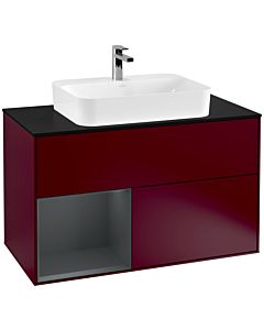 Villeroy und Boch Finion Villeroy und Boch G362HGHB 100cm, plaque de finition noir mat, Emotion, étagère gauche Midnight Blue Matt Lacquer , Peony Matt