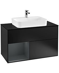 Villeroy und Boch Finion Villeroy und Boch G362HGPD 100cm, plaque de finition noir mat, Emotion, étagère à gauche Midnight Blue Matt Lacquer , laqué noir mat