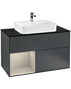 Villeroy und Boch Finion Villeroy und Boch G362HHHG 100cm, plaque de finition noir mat, Emotion, étagère à gauche Sand Matt Lacquer , Midnight Blue Matt Lacquer