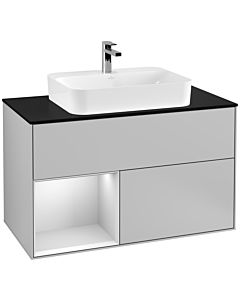 Villeroy und Boch Finion Villeroy und Boch Finion G362MTGJ 100cm, cover plate black matt, Emotion, shelf left white matt lacquer, light gray matt