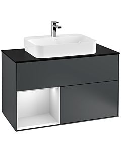 Villeroy und Boch Finion Villeroy und Boch G362MTHG 100cm, plaque de finition noir mat, Emotion, étagère gauche laqué blanc mat, Midnight Blue Matt Lacquer