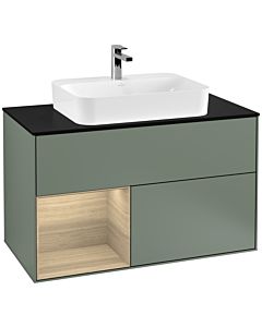 Villeroy und Boch Finion Villeroy und Boch Finion G362PCGM 100cm, cover plate black matt, Emotion, shelf left Oak Veneer , Olive Matt Lacquer