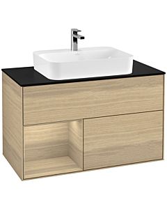 Villeroy und Boch Finion Villeroy und Boch Finion G362PCPC 100cm, cover plate black matt, Emotion, shelf left Oak Veneer , Oak Veneer