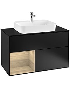 Villeroy und Boch Finion Villeroy und Boch G362PCPD 100cm, plaque de finition noir mat, Emotion, étagère à gauche Oak Veneer , laqué noir mat