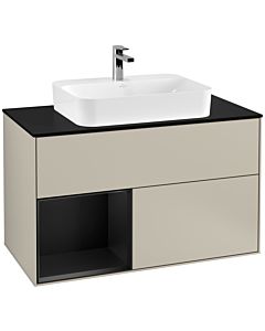 Villeroy und Boch Finion Waschtischunterschrank G362PDHH 100cm, Abdeckplatte black matt, Emotion, Regal links Black matt lacquer, Sand Matt Lacquer