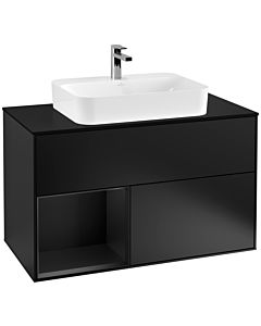 Villeroy und Boch Finion Waschtischunterschrank G362PDPD 100cm, Abdeckplatte black matt, Emotion, Regal links Black matt lacquer, Black matt lacquer