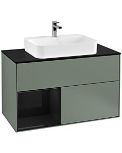 Villeroy und Boch Finion Villeroy und Boch Finion G362PHGM 100cm, cover plate black matt, Emotion, shelf left Glossy Black Lacquer , Olive Matt Lacquer