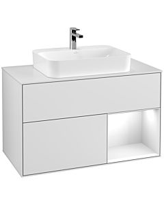 Villeroy und Boch Finion Waschtischunterschrank G371GFMT 100cm, Abdeckplatte white matt, Emotion, Regal rechts Glossy white lacquer, White matt lacquer