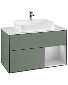 Villeroy und Boch Finion Villeroy und Boch Finion G371GJGM 100cm, cover plate white matt, Emotion, shelf right light gray matt, Olive Matt Lacquer