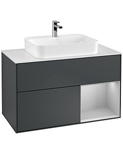 Villeroy und Boch Finion Villeroy und Boch G371GJHG 100cm, plaque de finition blanc mat, Emotion, étagère à droite gris clair mat, Midnight Blue Matt Lacquer