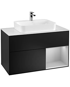 Villeroy und Boch Finion Villeroy und Boch G371GJPD 100cm, plaque de recouvrement blanc mat, Emotion, étagère à droite gris clair mat, laqué noir mat