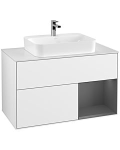 Villeroy und Boch Finion Villeroy und Boch Finion G371GKGF 100cm, cover plate white matt, Emotion, shelf on the right anthracite matt, glossy white lacquer