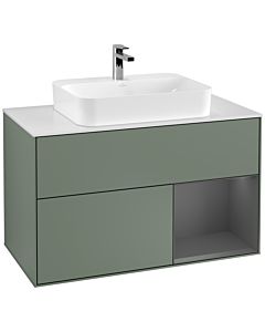 Villeroy und Boch Finion Villeroy und Boch Finion G371GKGM 100cm, cover plate white matt, Emotion, shelf right anthracite matt, Olive Matt Lacquer