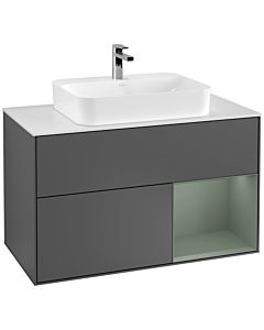 Villeroy und Boch Finion Villeroy und Boch G371GMGK 100cm, plaque de recouvrement blanc mat, émotion, étagère à droite Olive Matt Lacquer , anthracite mat