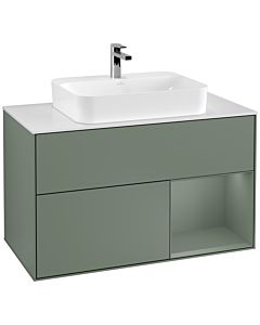 Villeroy und Boch Finion Villeroy und Boch Finion G371GMGM 100cm, cover plate white matt, Emotion, shelf on the right Olive Matt Lacquer , Olive Matt Lacquer