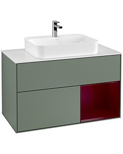 Villeroy und Boch Finion Villeroy und Boch G371HBGM 100cm, plaque de finition blanc mat, émotion, étagère à droite Peony , Olive Matt Lacquer