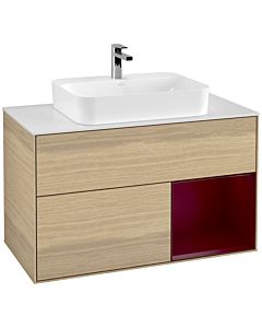 Villeroy und Boch Finion Waschtischunterschrank G371HBPC 100cm, Abdeckplatte white matt, Emotion, Regal rechts Peony, Oak Veneer