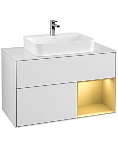 Villeroy und Boch Finion Villeroy und Boch Finion G371HFMT 100cm, cover plate white matt, Emotion, shelf on the right gold matt, white matt lacquer