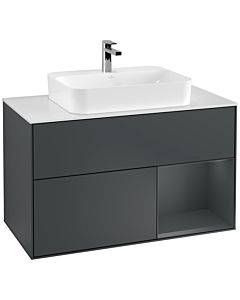 Villeroy und Boch Finion Villeroy und Boch G371HGHG 100cm, plaque de finition blanc mat, Emotion, étagère à droite Midnight Blue Matt Lacquer , Midnight Blue Matt Lacquer