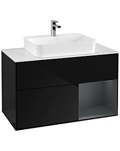 Villeroy und Boch Finion Waschtischunterschrank G371HGPH 100cm, Abdeckplatte white matt, Emotion, Regal rechts Midnight Blue Matt Lacquer, Glossy Black Lacquer