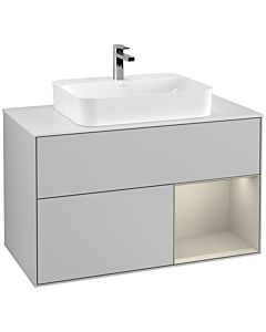 Villeroy und Boch Finion Villeroy und Boch Finion G371HHGJ 100cm, cover plate white matt, Emotion, shelf on the right Sand matt, light gray matt