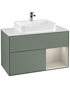 Villeroy und Boch Finion Villeroy und Boch G371HHGM 100cm, plaque de finition blanc mat, emotion, étagère à droite Sand matt, Olive Matt Lacquer