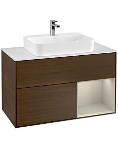 Villeroy und Boch Finion Villeroy und Boch G371HHGN 100cm, plaque de finition blanc mat, émotion, étagère à droite Sand mat, placage Sand