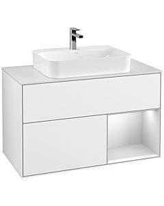 Villeroy und Boch Finion Villeroy und Boch G371MTGF 100cm, plaque de recouvrement blanc mat, Emotion, étagère à droite laqué blanc mat, laqué blanc brillant