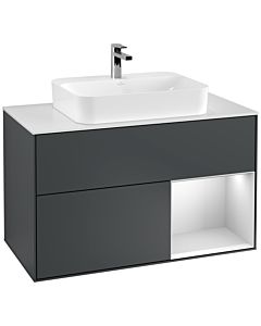 Villeroy und Boch Finion Villeroy und Boch G371MTHG 100cm, plaque de recouvrement blanc mat, Emotion, étagère à droite laqué blanc mat, Midnight Blue Matt Lacquer