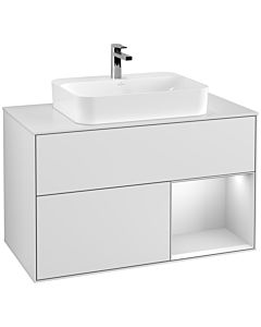 Villeroy und Boch Finion Villeroy und Boch G371MTMT 100cm, plaque de recouvrement blanc mat, Emotion, étagère à droite laqué blanc mat, laqué blanc mat