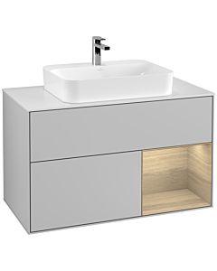 Villeroy und Boch Finion Villeroy und Boch G371PCGJ 100cm, plaque de finition blanc mat, Emotion, étagère à droite Oak Veneer , gris clair mat