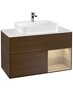 Villeroy und Boch Finion Waschtischunterschrank G371PCGN 100cm, Abdeckplatte white matt, Emotion, Regal rechts Oak Veneer, Walnut veneer