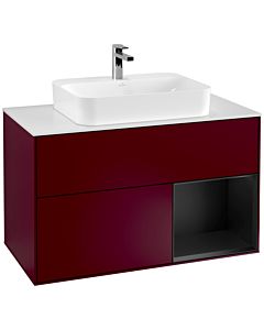 Villeroy und Boch Finion Waschtischunterschrank G371PDHB 100cm, Abdeckplatte white matt, Emotion, Regal rechts Black matt lacquer, Peony Matt