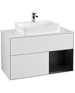 Villeroy und Boch Finion Waschtischunterschrank G371PDMT 100cm, Abdeckplatte white matt, Emotion, Regal rechts Black matt lacquer, White matt lacquer