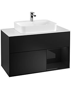 Villeroy und Boch Finion Waschtischunterschrank G371PHPD 100cm, Abdeckplatte white matt, Emotion, Regal rechts Glossy Black Lacquer, Black matt lacquer