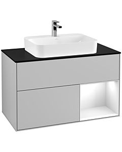 Villeroy und Boch Finion Villeroy und Boch Finion G372GFGJ 100cm, cover plate black matt, Emotion, shelf on the right Glossy white lacquer, light gray matt