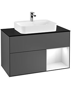 Villeroy und Boch Finion Villeroy und Boch Finion G372GFGK 100cm, cover plate black matt, Emotion, shelf on the right Glossy white lacquer, anthracite matt