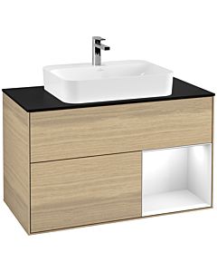 Villeroy und Boch Finion Villeroy und Boch Finion G372GFPC 100cm, cover plate black matt, Emotion, shelf right Glossy white lacquer, Oak Veneer